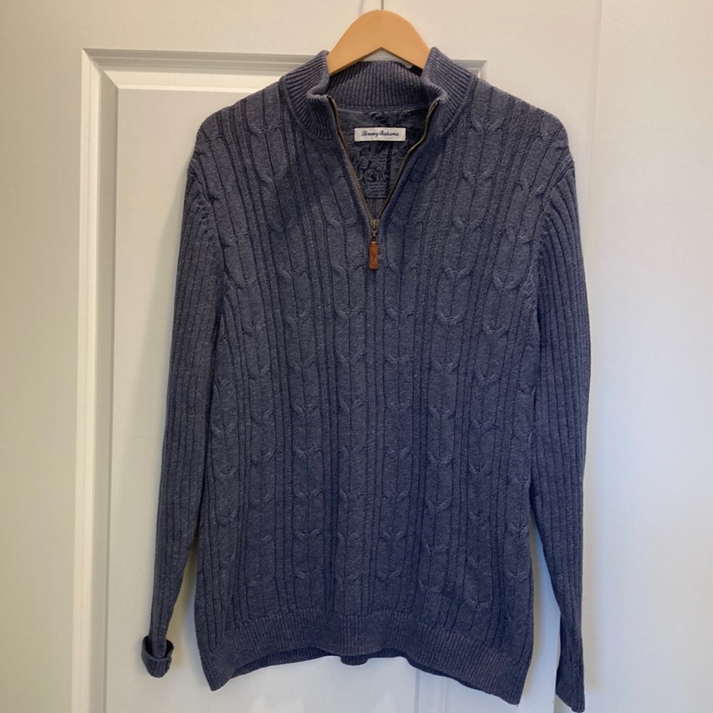 Tommy Bahama Men’s Quarter-zip Cable Knit Sweater, Light Navy, Size Medium